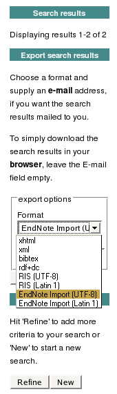 Screenshot: RefDB search results