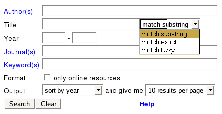Screenshot: RefDB search mask